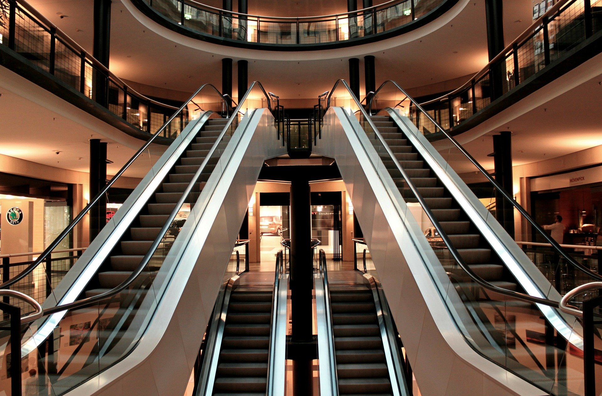 Escalator in shopping center