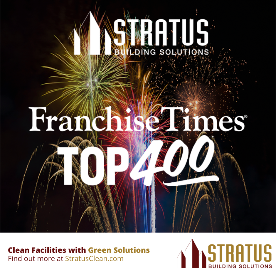 Text Franchise Times Top 400 and the Stratus Logo in Two Places with Fireworks in the Background