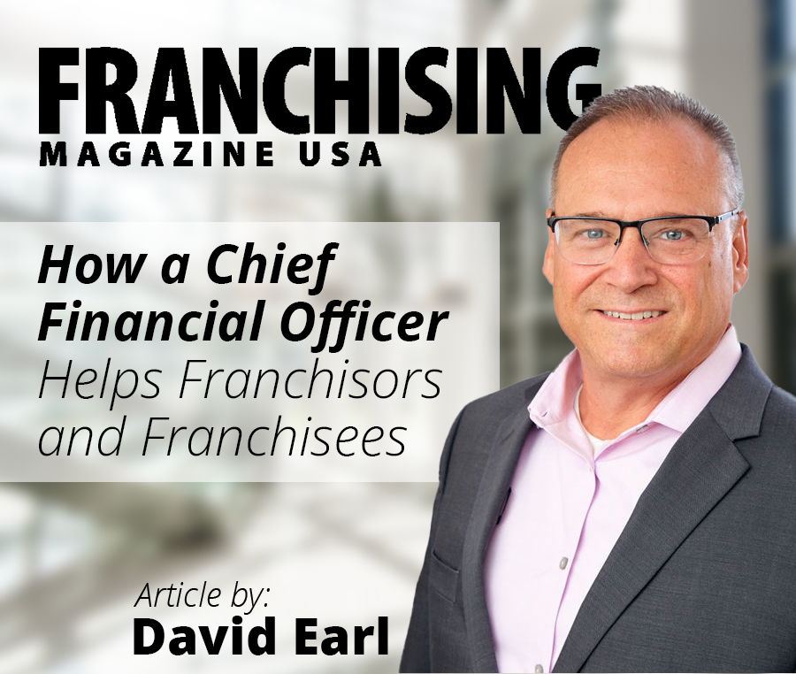 David Earl with the Title of his Article in Franchising Magazine USA with a Blurry Foyer Background