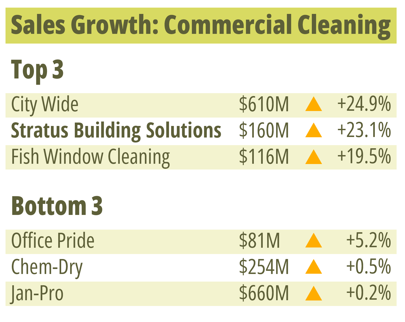 Chart Showing Commercial Cleaning Sales Growth with Stratus in the Second Top Spot