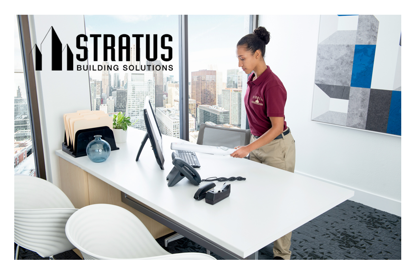 Stratus Building Solutions Franchisee Using the UV-C Sanitizing Wand for Office Cleaning Services 