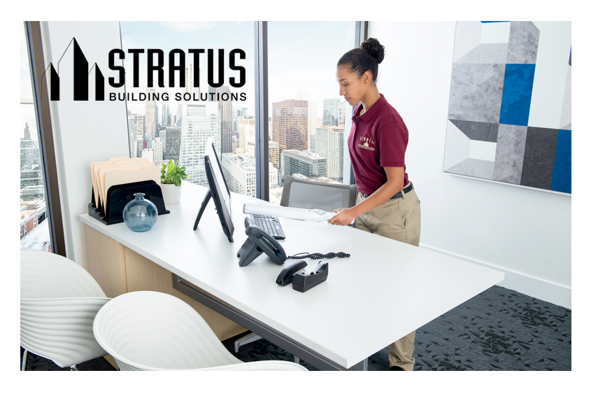 Stratus Building Solutions Franchisee Using the UV-C Sanitizing Wand for Office Cleaning Services