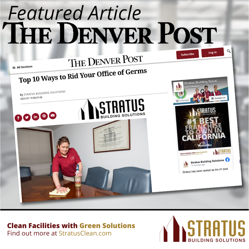 Office Cleaning Article Featured in the Denver Post Text with Blurry Office in the Background