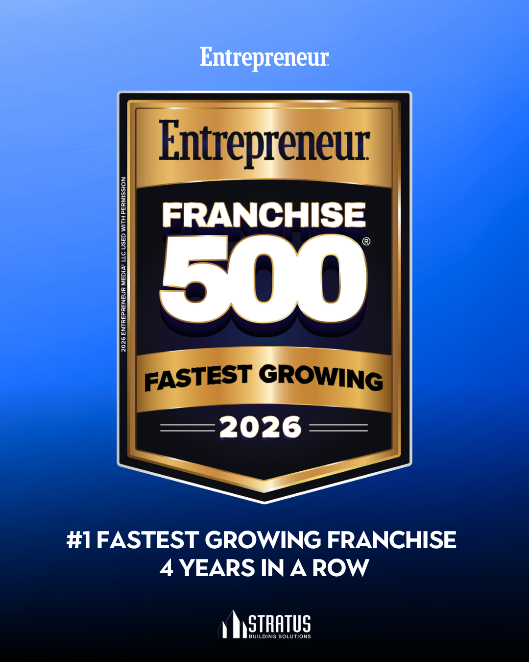 StratusClean is the #1 Fastest Growing Franchise 4 years in a row