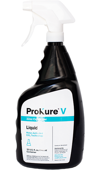 32 oz Black Bottle of Prokure V Cleaner with White Spray Nozzle 