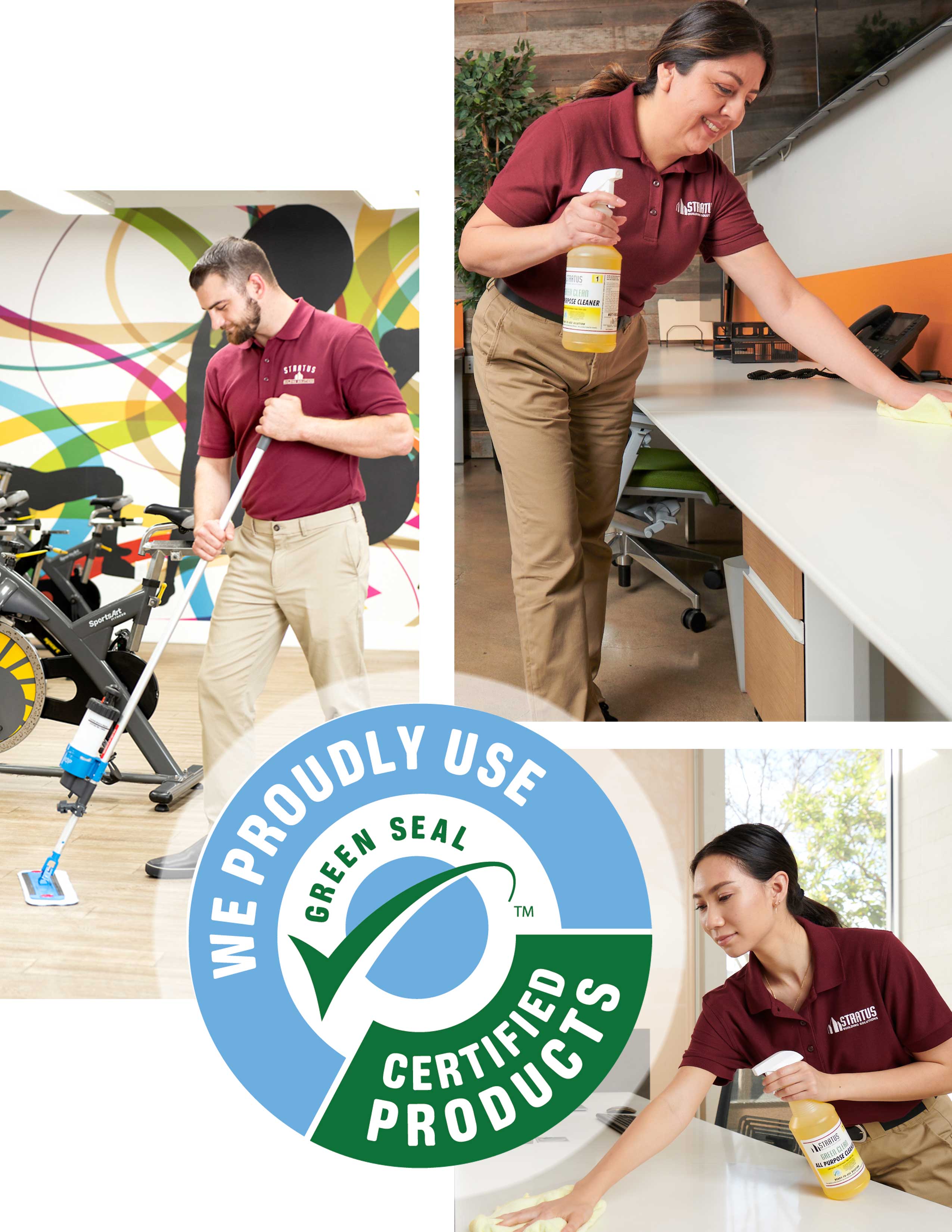 Men and Women Cleaning Office Desks and Floors