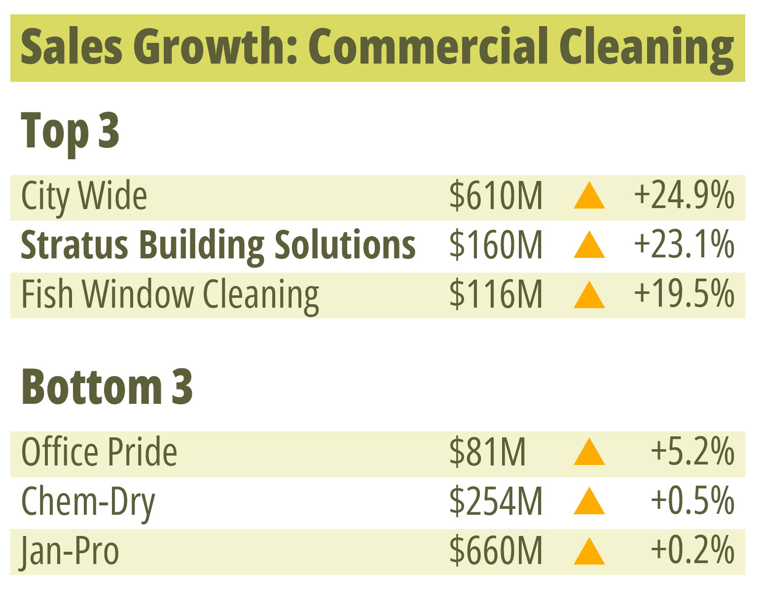 Chart Showing Commercial Cleaning Sales Growth with Stratus in the Second Top Spot