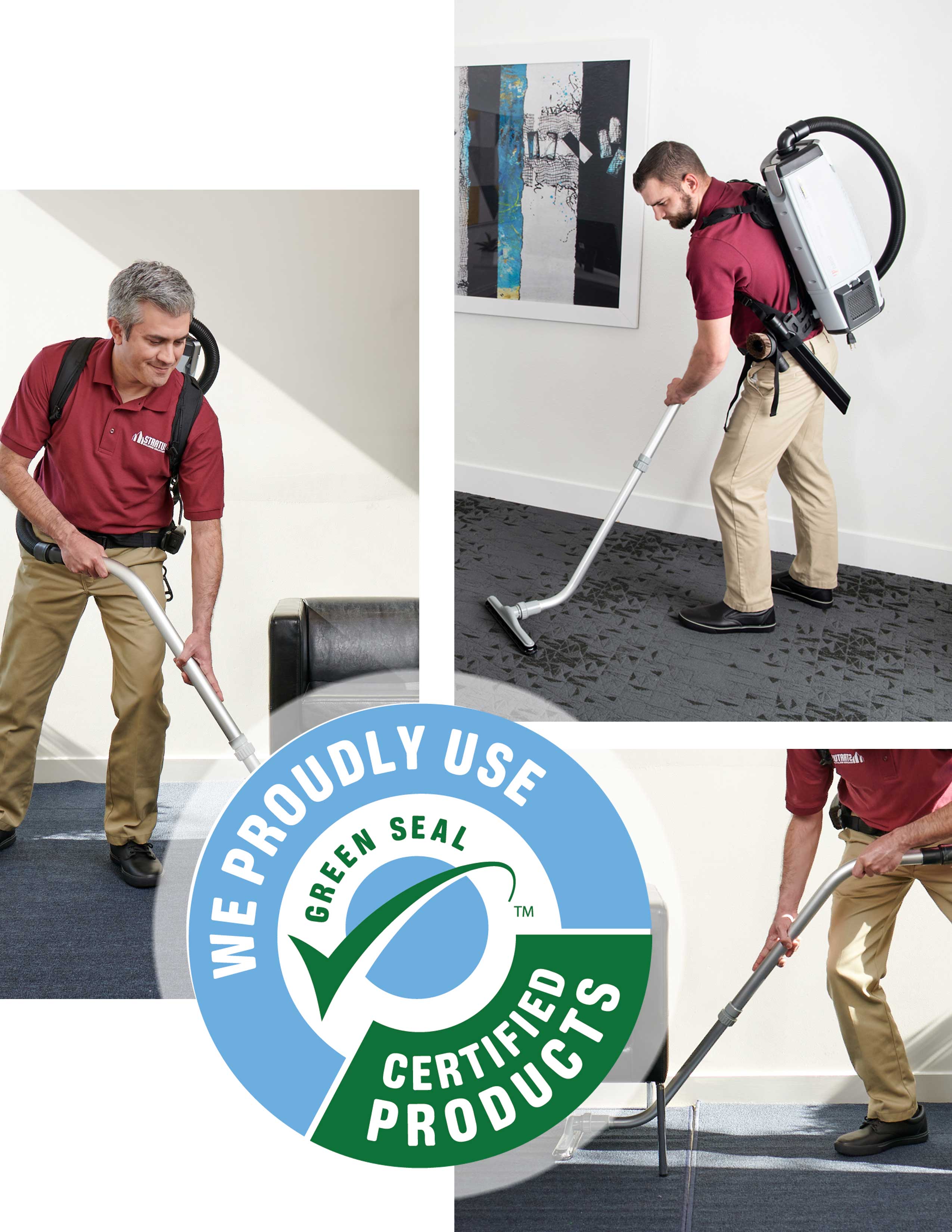 Three Men Cleaning Carpets with Professional Vacuum 
