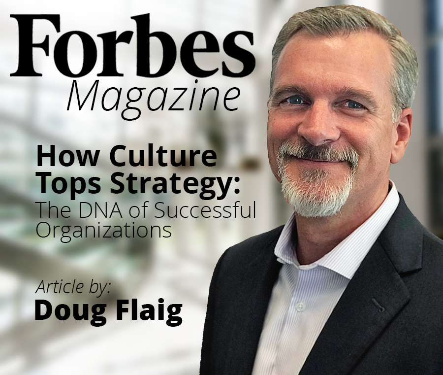 Doug Flaig with Text of Forbes Article Title and has an Office Entry Way in the Background