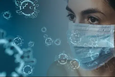 Lady with mask and viruses