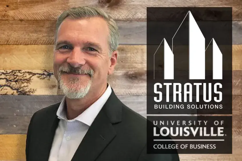 Doug Flaig with Stratus and U of Louisville College of Business Logos Overlaid on It and “Franchise U! Podcast